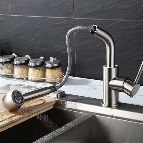 Modern Brass Brushed Nickel Kitchen Faucet Single Hole 1-Handle Faucet ...