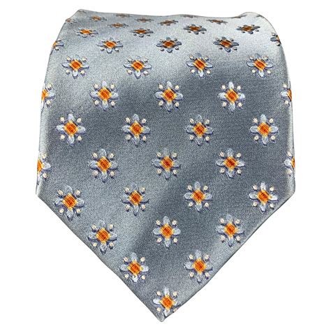 ERMENEGILDO ZEGNA Blue Orange Abstract Floral Silk Satin Tie For Sale