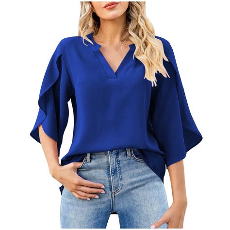 Oalirro Plus Size 3 4 Sleeve For Women Chiffon Summer Blouse V Neck