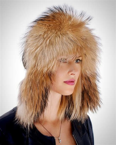 Raccoon Fur Ushanka Hat With Leather Top Fox