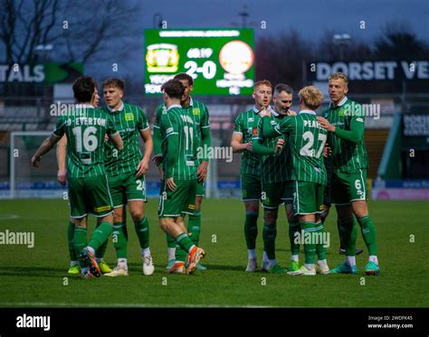 Sam Pearson Of Yeovil Town And The Rest Of His Team Mates Celebrates