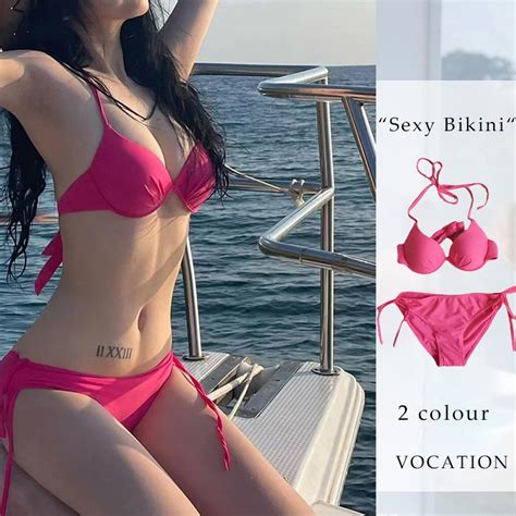 Bikini New Women S Solid Color Three Point Swimsuit With Steel Support