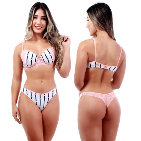 Conjunto Calcinha E Sutia Algodao Bojo Lingerie Estampado Sexy Renda Shopee Brasil