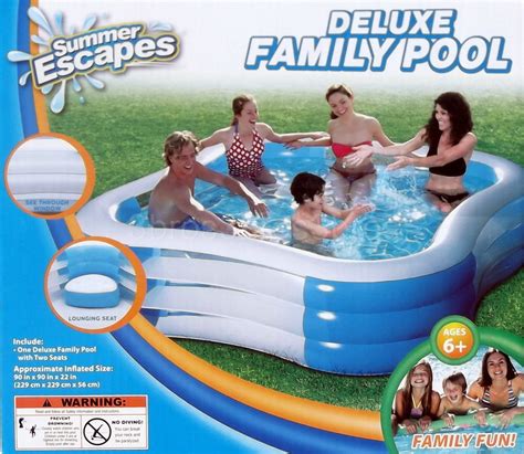 New Large Inflatable Swimming Pool Family Size Water Play 7'-6" Square ...