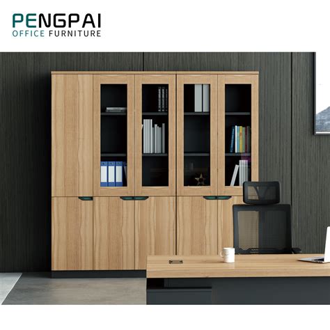 Pengpai Custom Office Filling Cabinet Bookshelf With Glass Door