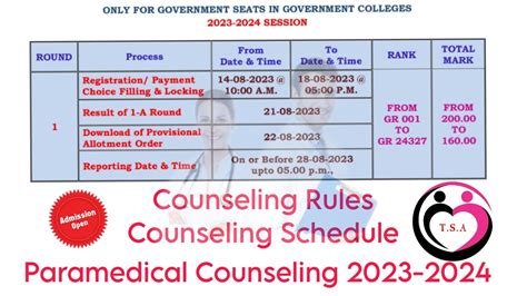 Paramedical Counseling Schedule TN 2023 2024 Goverment Seat