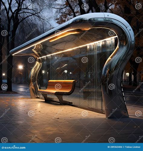 Illuminated Bus Stop or Station in the Night Stock Illustration - Illustration of streetlight ...