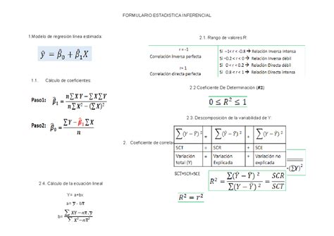 Formulario Inferencial Pc4 Pppppp Estadistica Inferencial 1 De Regresión Línea Estimada