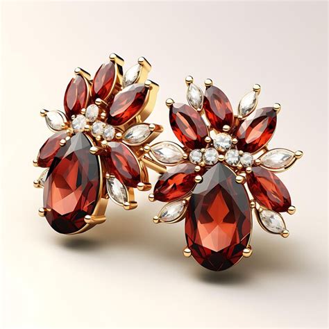 Premium Photo Watercolor Of Garnet Cluster Studs Yellow Gold Clusters