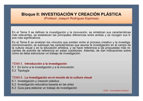 Bloque II INVESTIGACIÓN Y CREACIÓN PLÁSTICA