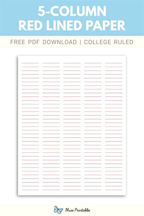 Free Printable 5 Column Red Lined Paper College Ruled Paper College