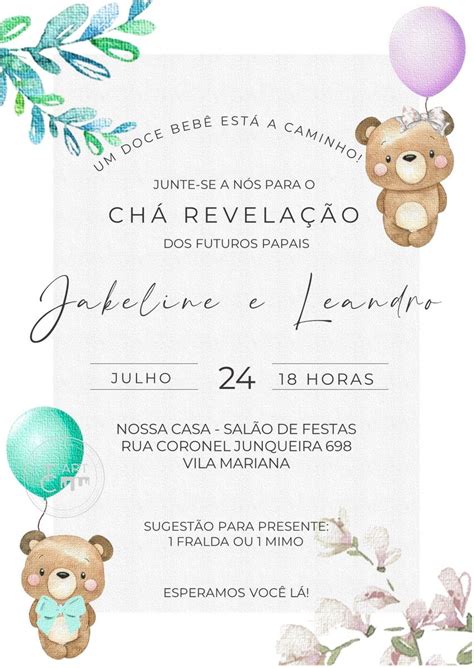 A Wedding Card With A Teddy Bear Holding A Balloon And Flowers On The