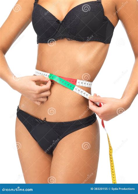 Woman Measuring Her Waist With Measuring Tape Stock Image Image Of