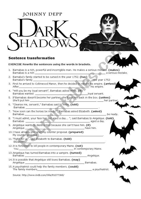 Dark Shadows ESL Worksheet By Cris M