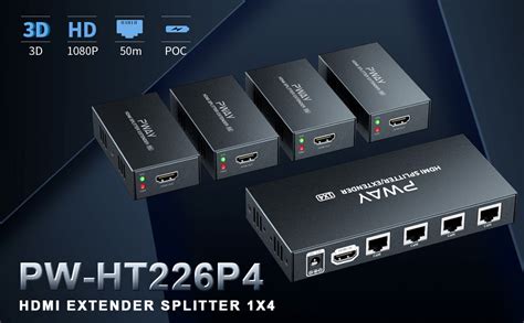 Pw Hts0104poc Hdmi Splitter Extender 1x4 Port Over Cat5ecat6