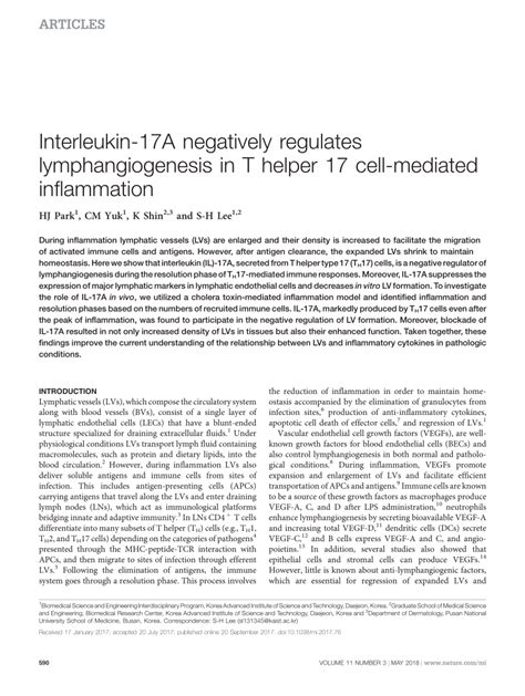 Pdf Interleukin 17a Negatively Regulates Lymphangiogenesis In T