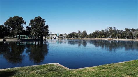 Lake With Palm Trees Island With Vegetation Blue Sky Stock Image