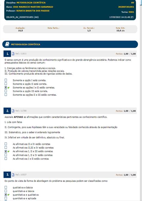 Metodologia Científica Avaliação Final Nota 10 Aprovado METODOLOGIA