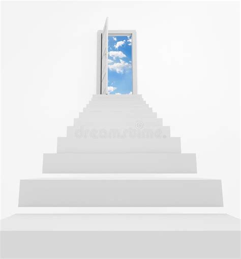 Stairway With Open Door Heaven Ladder Staircase To Sky Concept Stock