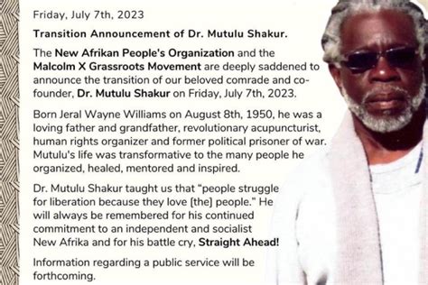 Dr. Mutulu Shakur Has Joined the Ancestors! | Jericho Movement