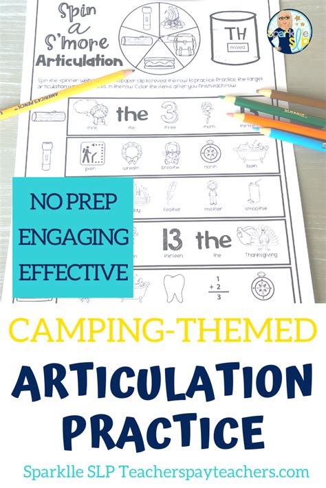 Camping Articulation Speech Therapy S More No Prep Spinner Worksheets