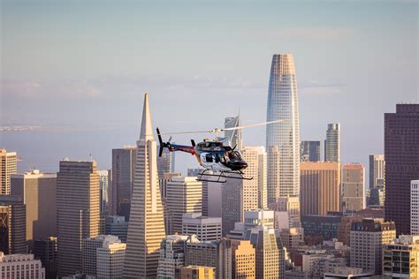 Air To Air With A Bell 206L 3 LongRanger Helicopter Above Downtown San