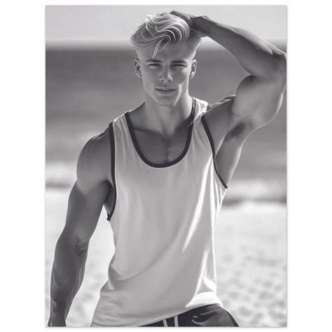 Beach Boy Gay Model Jensen Agard Gay Wall Art Print Black And White Canvas Poster And Framed