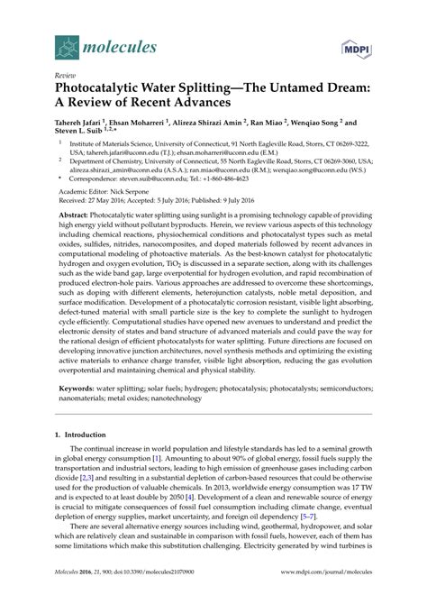 (PDF) Photocatalytic Water Splitting—The Untamed Dream: A Review of ...