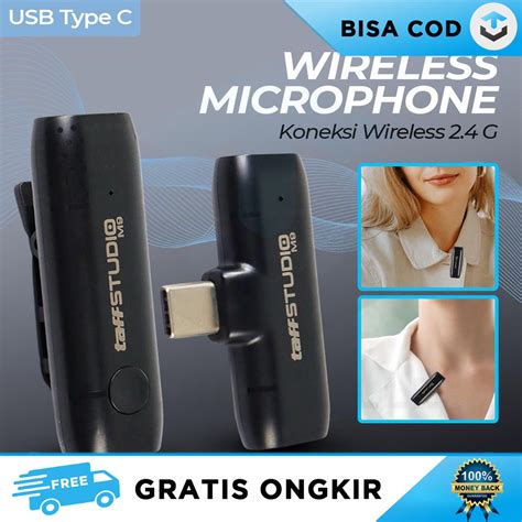 Jual Microphone Wireless Clip On Untuk Live Taffstudio Type C Perekam