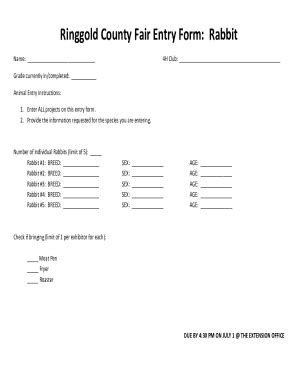 Fillable Online Ringgold County Fair Entry Form Rabbit Fax Email Print