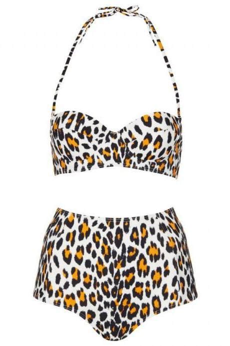 Fashion Black Blue Contrast Print Two Piece Bikini Swimwear Bathsuit On Luulla