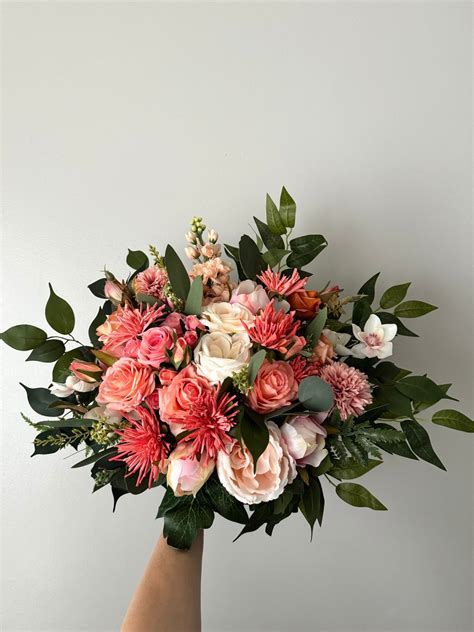 Coral Blush Pink Peony Bouquet Wedding Peony Bridal Bouquet Blush Ivory