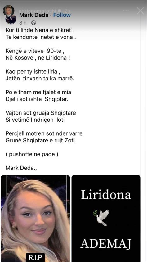 Adriana Matoshit Ia Ka Këputur Shpirtin Vrasja E Liridonës Ajo