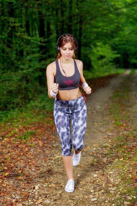 Young Girl Runner In The Forest Stock Image Image Of Forest Girl