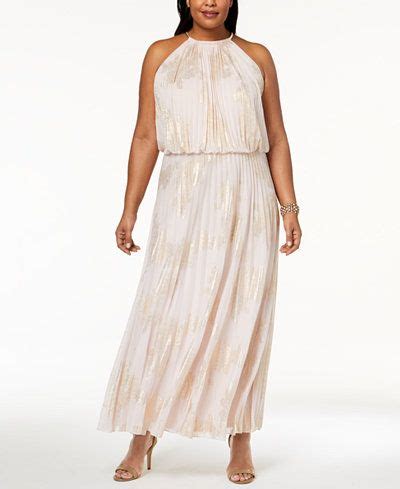 Msk Plus Size Metallic Print Pleated Blouson Halter Gown Halter Gown