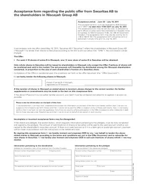 Fillable Online Acceptance Form Regarding The Public Offer From