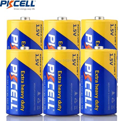 6PCS X PKCELL D Size Battery R20P UM1 1 5v Zinc Carbon Batteries Single