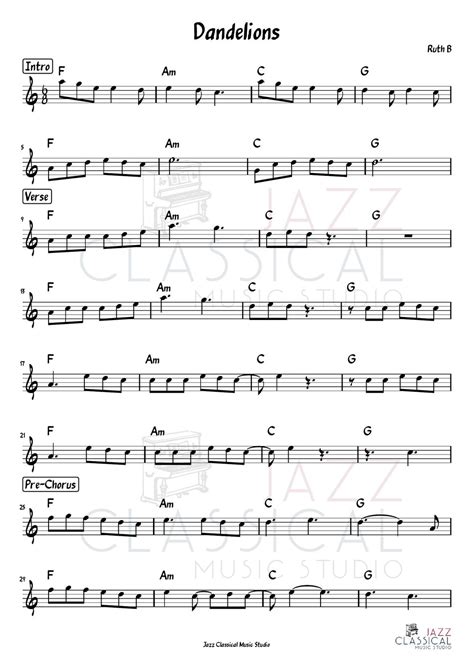 Ruth B Dandelions Sheet By Jazz Classical Music Studio