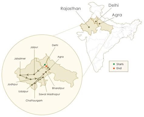 Route Map of the Palace on Wheels train Tour