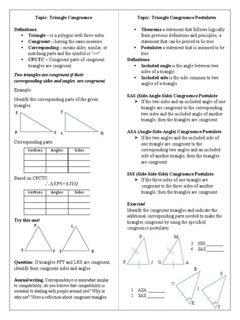 Triangle Congruence-Triangles Congruence Postulates | PDF | Elementary ...