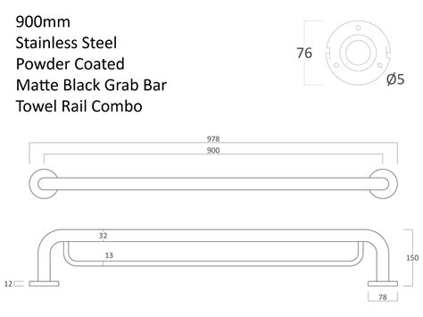 Matte Black Towel Rail Grab Bar Combo 900mm Great Grab