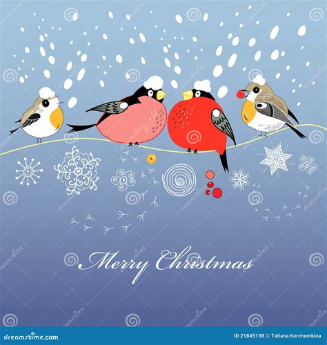 Christmas Greeting Card With Birds Stock Vector Illustration Of White