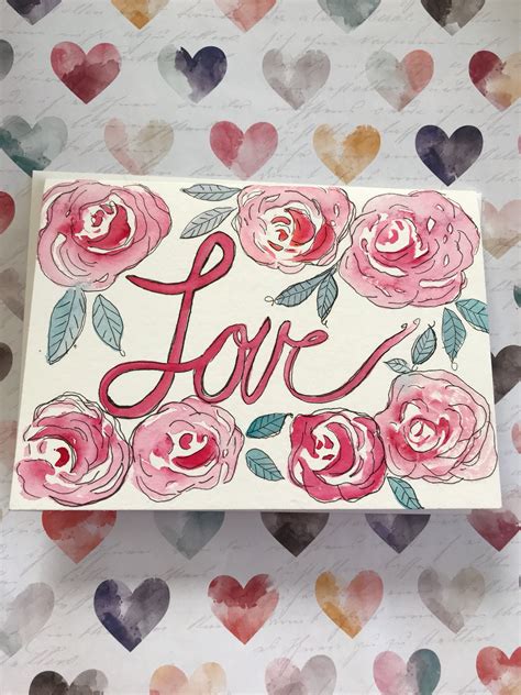 Watercolor Valentine Card Hand Painted Love Card Valentines Etsy