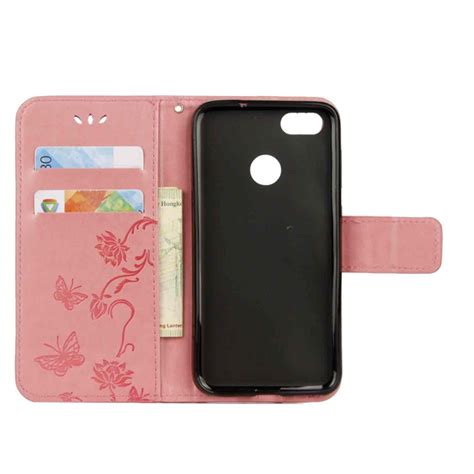 Capa Flip Huawei Y9 2018 Borboletas Rosa c Apoio e Suporte de Cartões