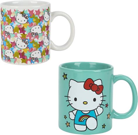 Vandor 18062 Hello Kitty 18 Oz Oval Ceramicl Mug Pink White And Red Ss Vg