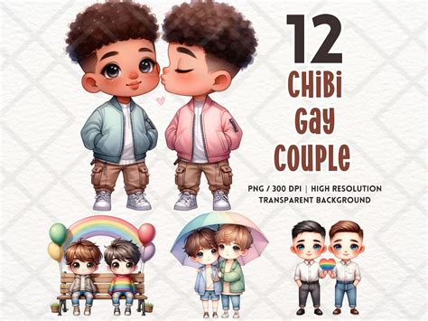 Chibi Gay Couple Clipart LGBT Clipart Pride Month Gay Lesbian Pride