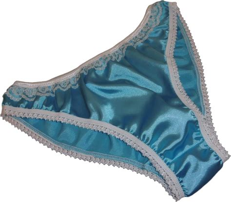 Shiny Satin Low Rise Bikini Brief Panties Turquoise With Ivory Lace