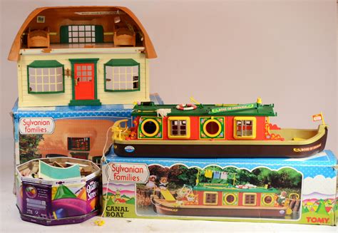 Sylvanian Families Comprising Of A Canal Boat Boxed A Meadow Croft