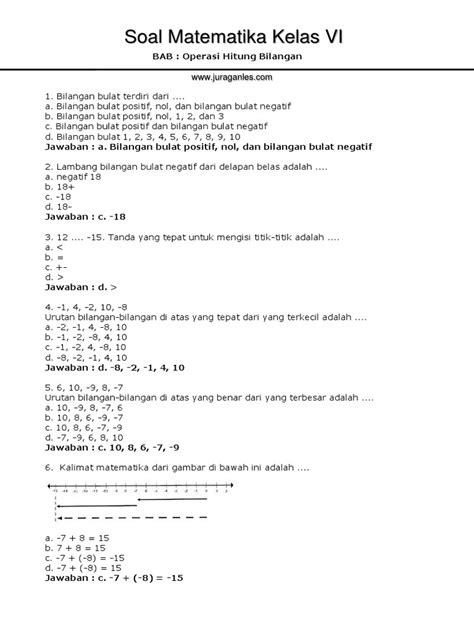 Soal Online Matematika Kelas 6 Bab Operasi Hitung Bilangan 1 Pdf