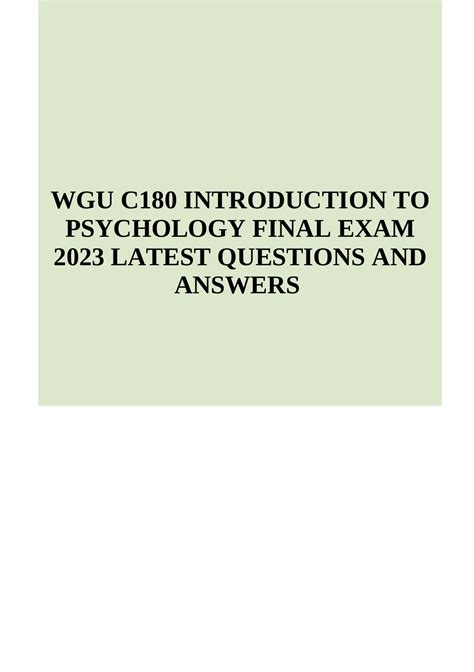 Wgu C Introduction To Psychology Final Exam Latest Questions